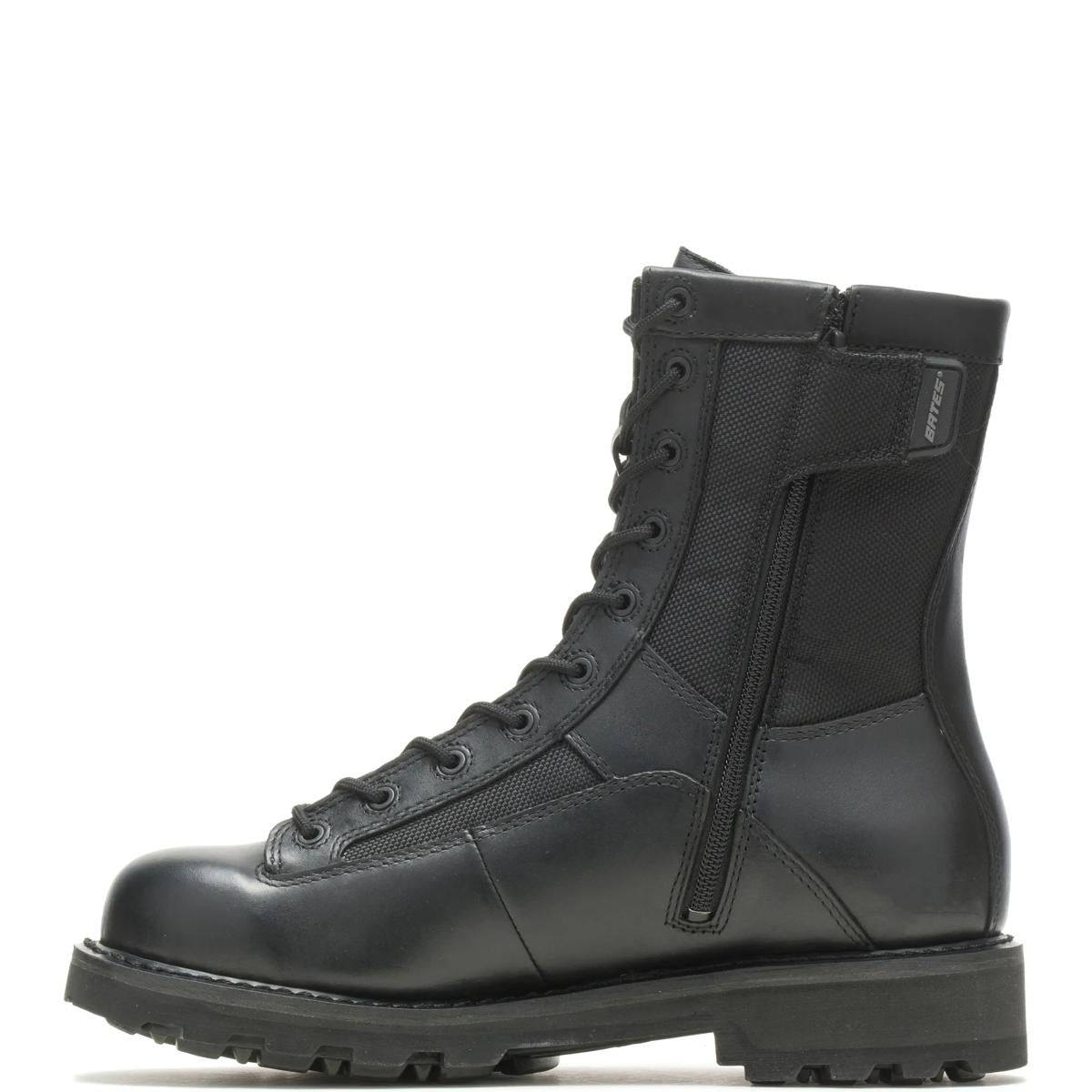 Bates Men's 8" DuraShocks Lace-to-Toe Side Zip Boot in Black - zipper side