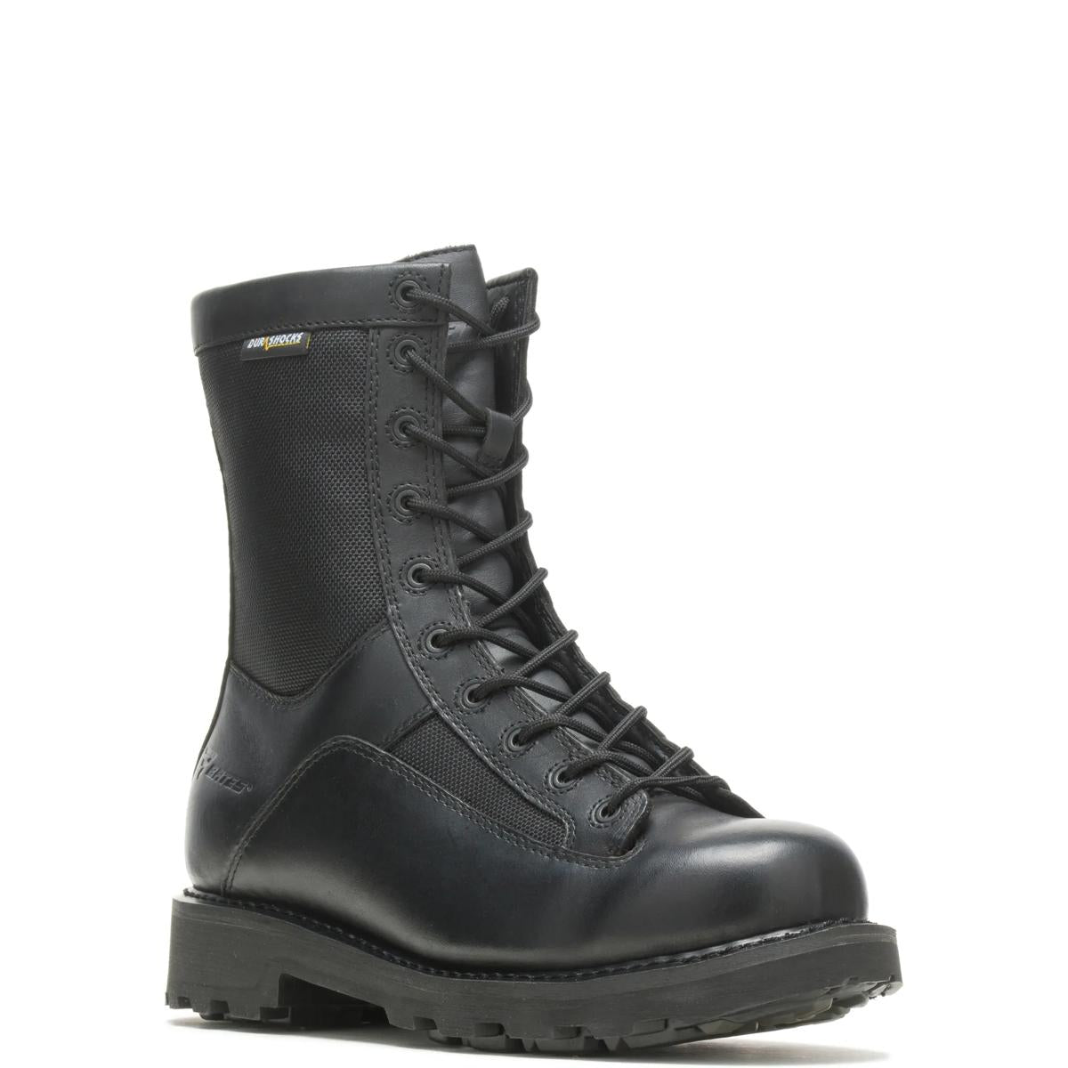Bates Men's 8" DuraShocks Lace-to-Toe Side Zip Boot in Black - front angle