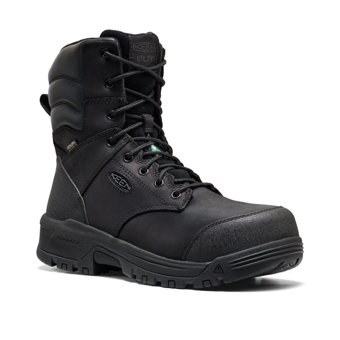 KEEN Men's CSA Evanston+ 8" Waterproof Work Boot (Carbon Toe) - Black/Black