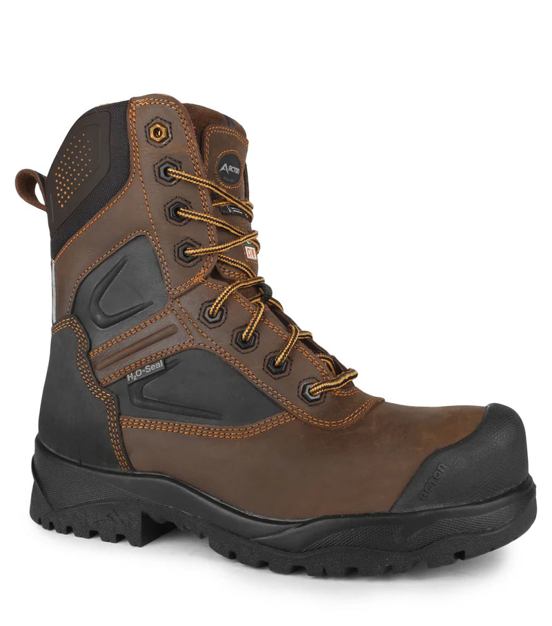 Acton Thor Brown 8" Leather Work Boots with Slip Resisting Outsole